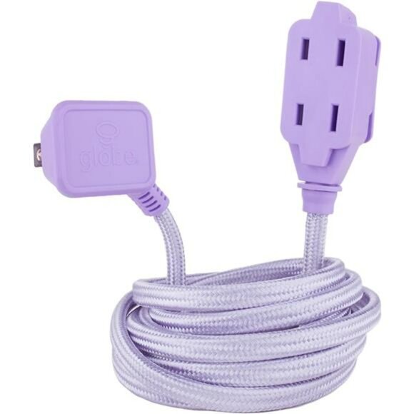 Fabric extension cord 9ft metallic purple with 3 outlets indoor right angle plug - Picture 1 of 7